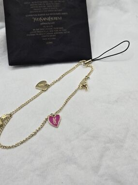 YSL Beauty Lip Case Red Patent + Phone Charm Keychain Bundle